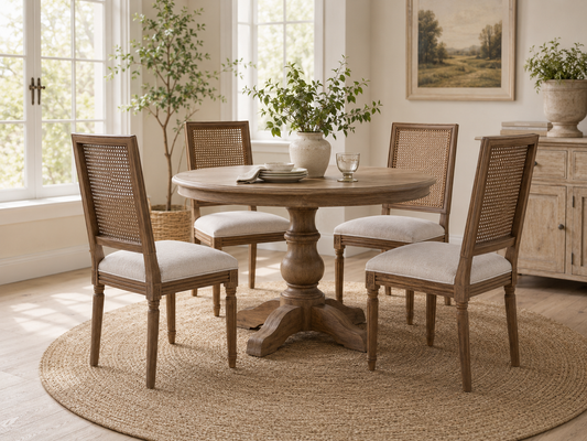 Claremont Weathered Walnut Cane-Back Dining Chairs