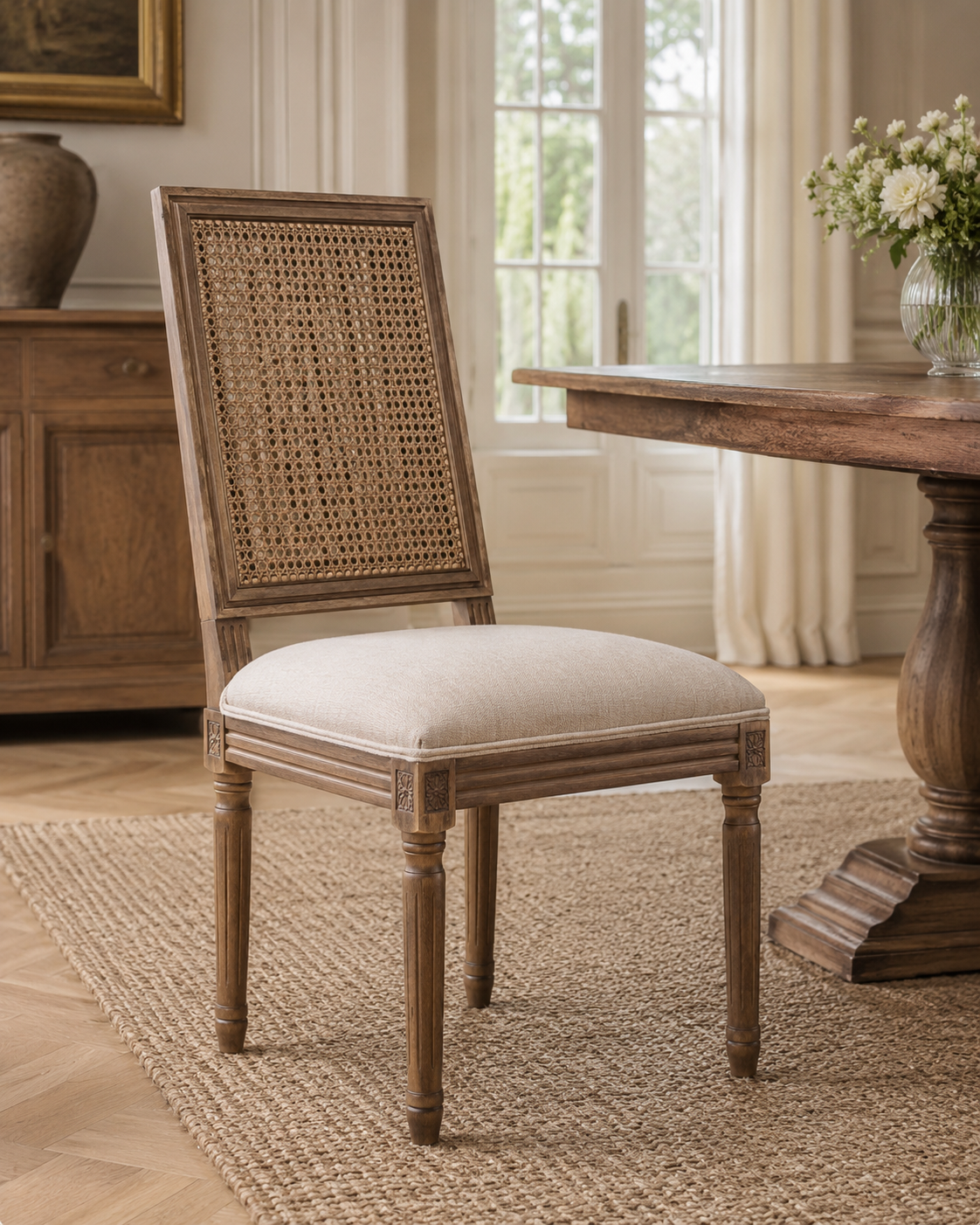 Claremont Weathered Walnut Cane-Back Dining Chairs