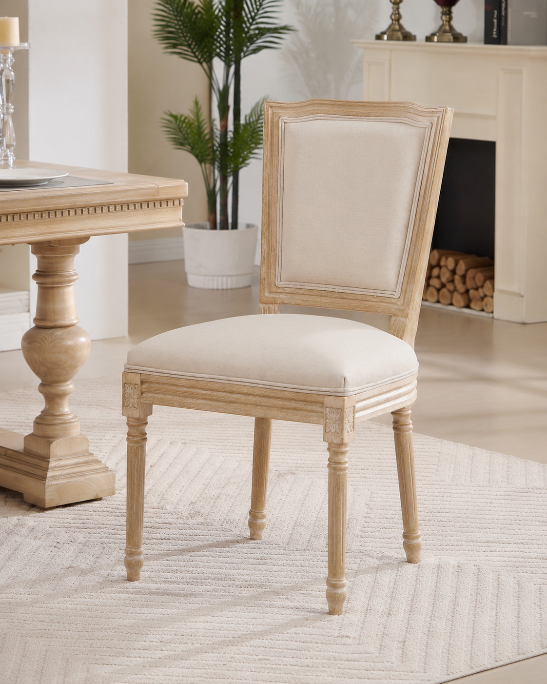 Aveline Natural Wood Upholstered Dining Chairs