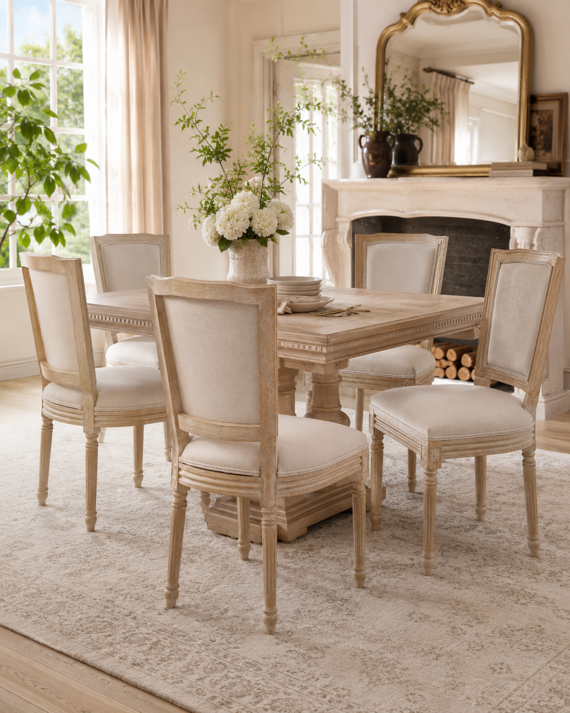 Aveline Natural Wood Upholstered Dining Chairs