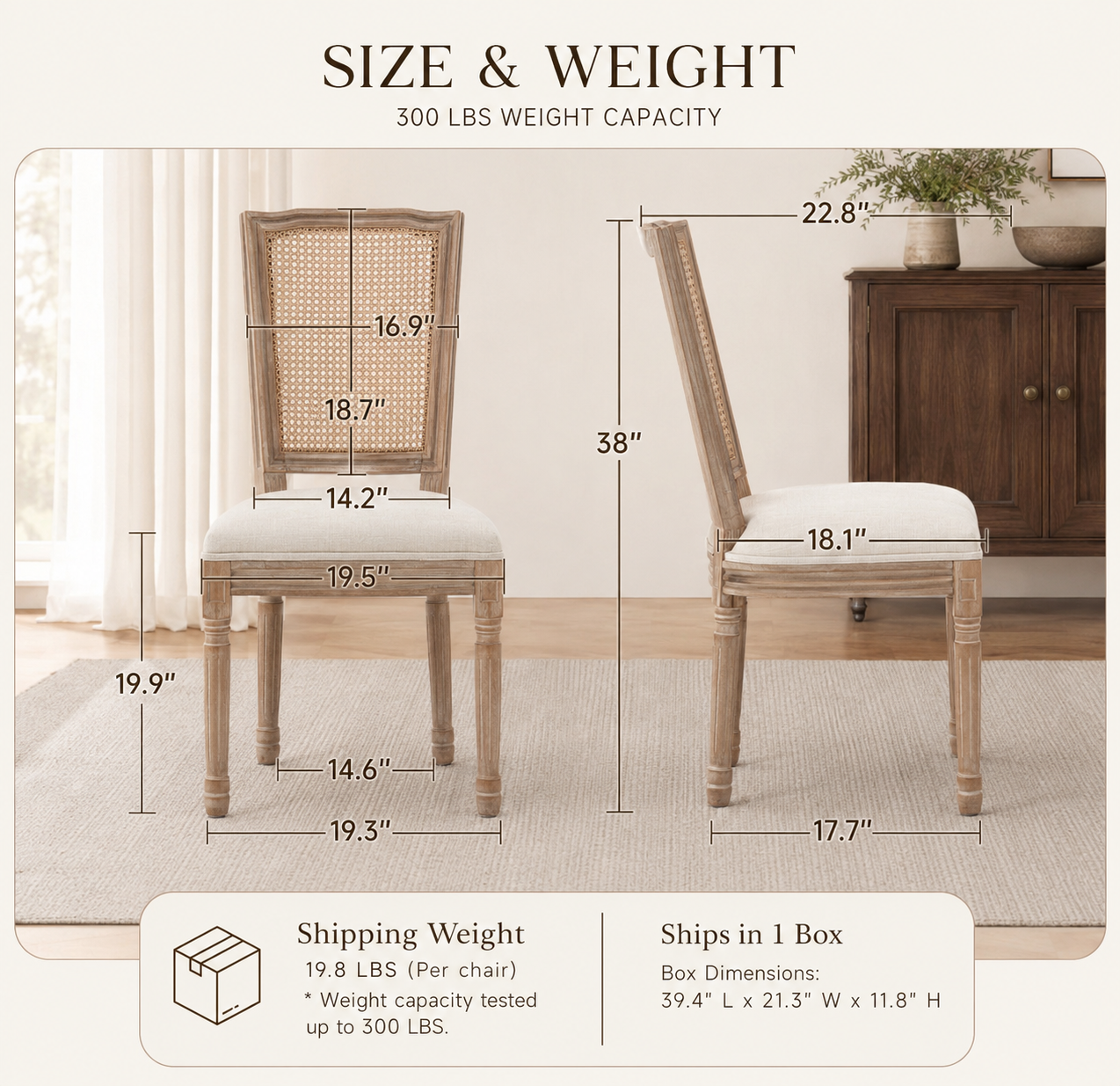 Elowen Upholstered Dining Chairs | Warm Natural Wood | Cream & Light Gray