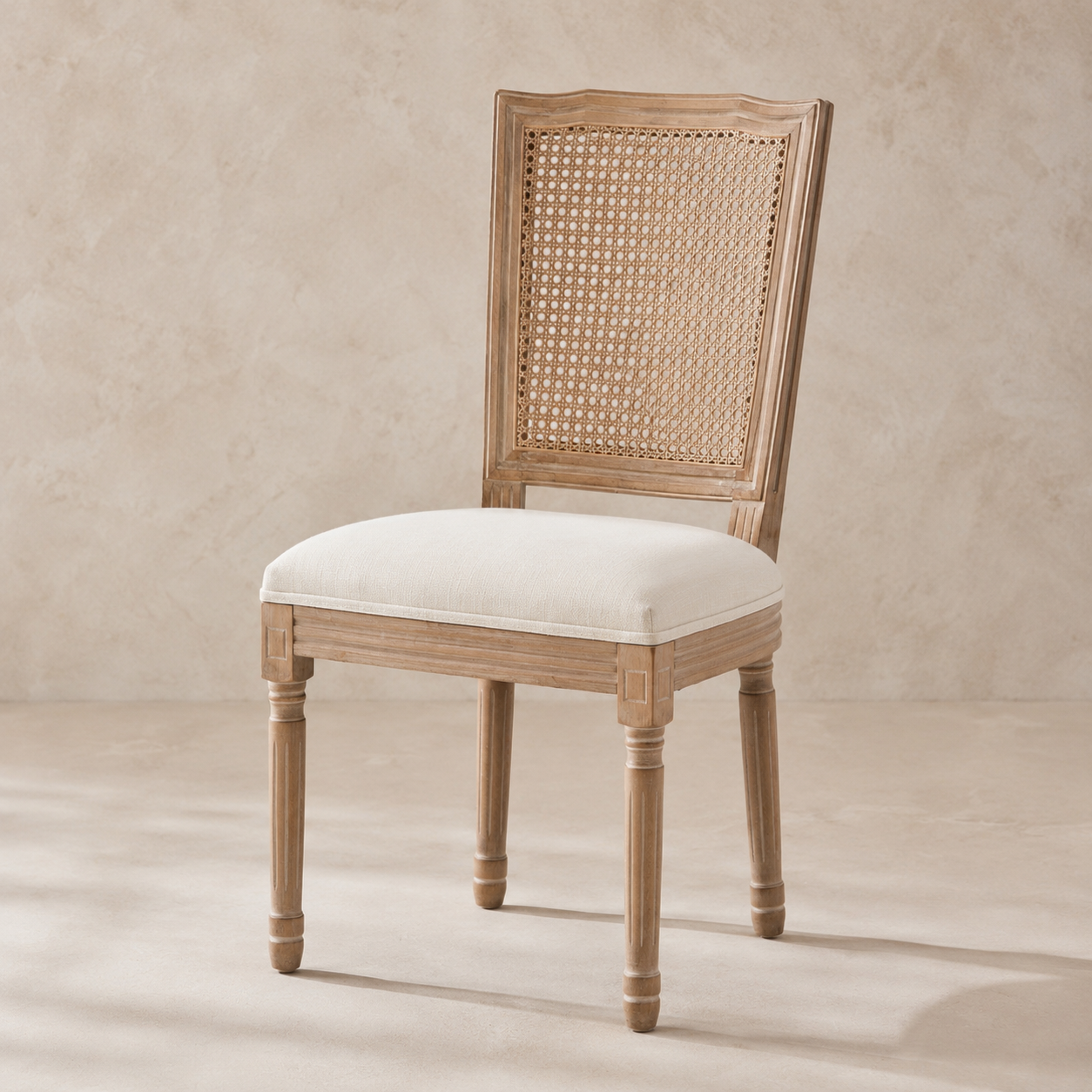 Elowen Upholstered Dining Chairs | Warm Natural Wood | Cream & Light Gray