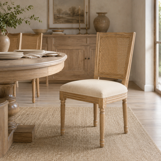 Elowen Upholstered Dining Chairs | Warm Natural Wood | Cream & Light Gray