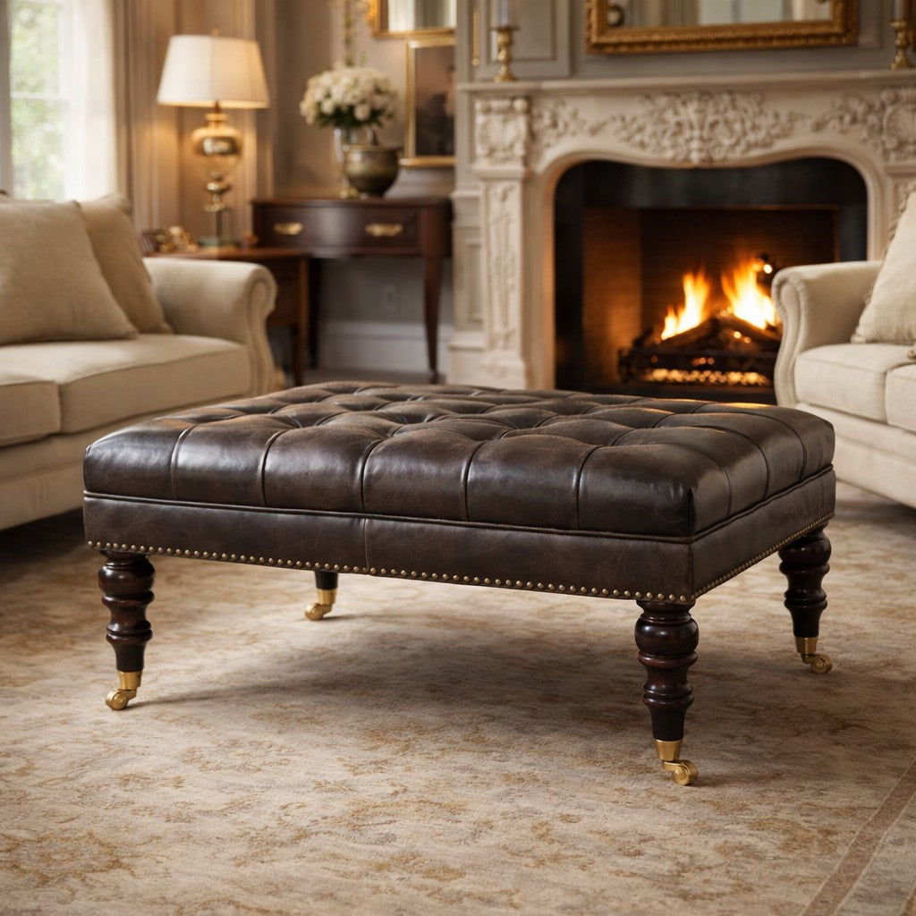 KENSINGTON TUFTED LEATHER OTTOMAN