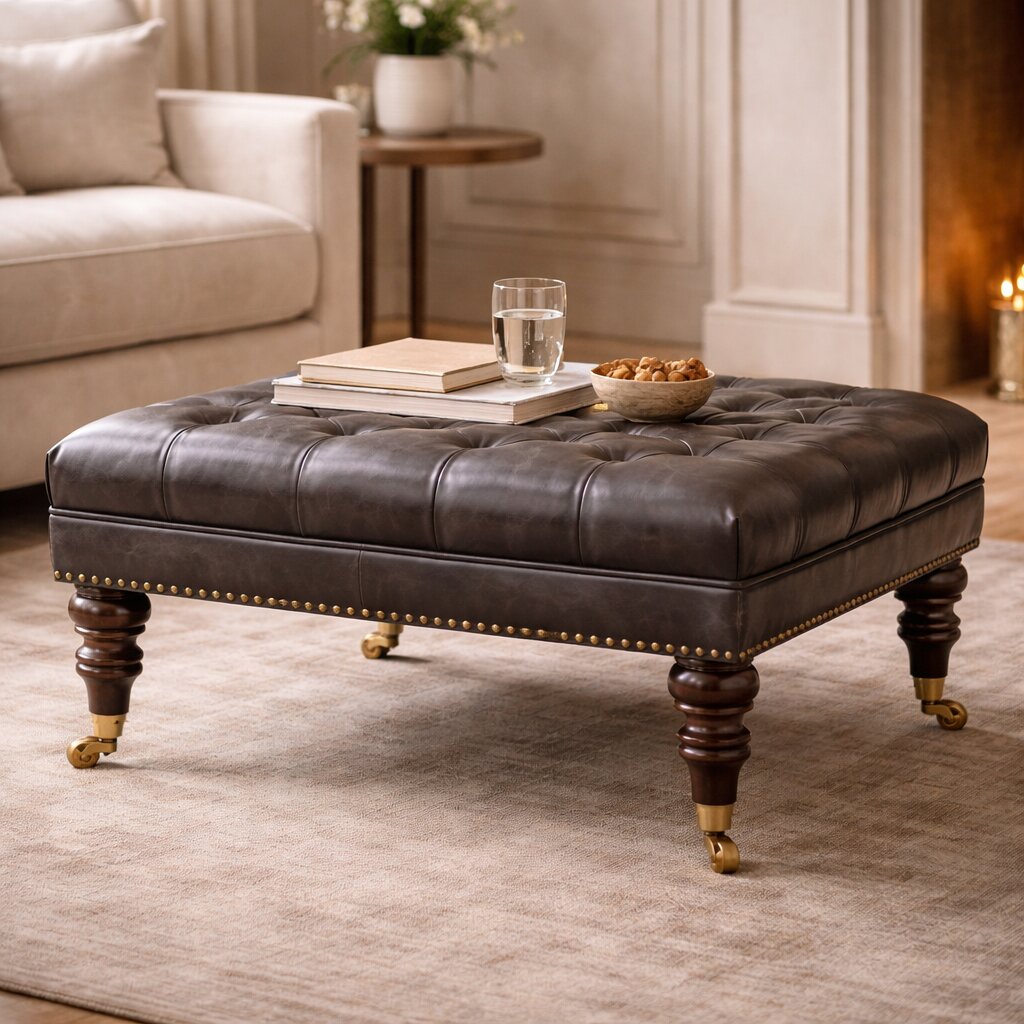 KENSINGTON TUFTED LEATHER OTTOMAN
