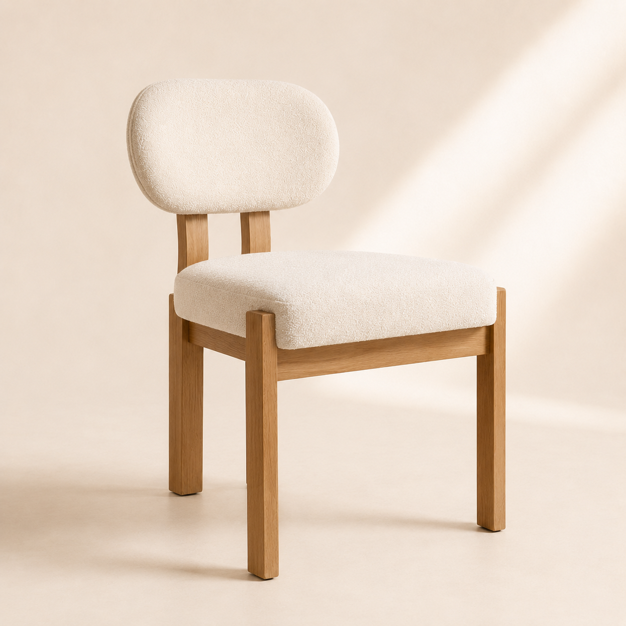 Auden Upholstered Dining Chairs – Natural Wood & Ivory