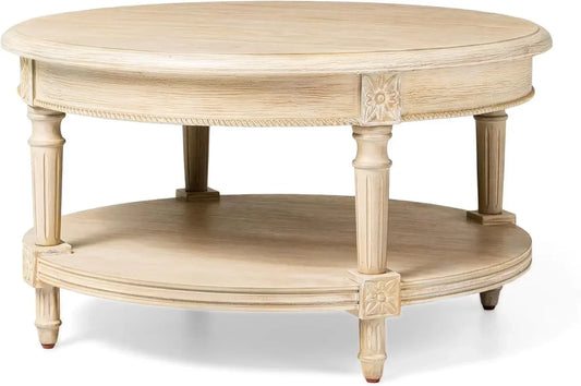 Pullman Large Curved 2-Tier Round Coffee Table – Classic Wooden Design with Shelf Storage