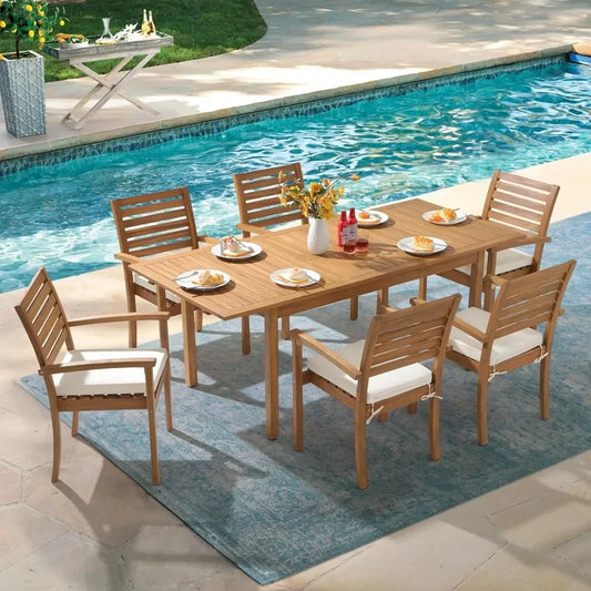 7 Piece Acacia Wood expandable Patio Dining Set