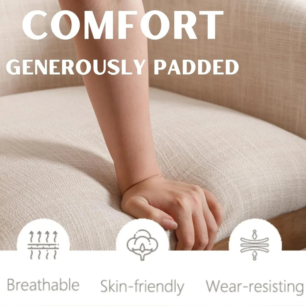 Set of 2 Mid-Century Modern Beige Linen Dining Chairs