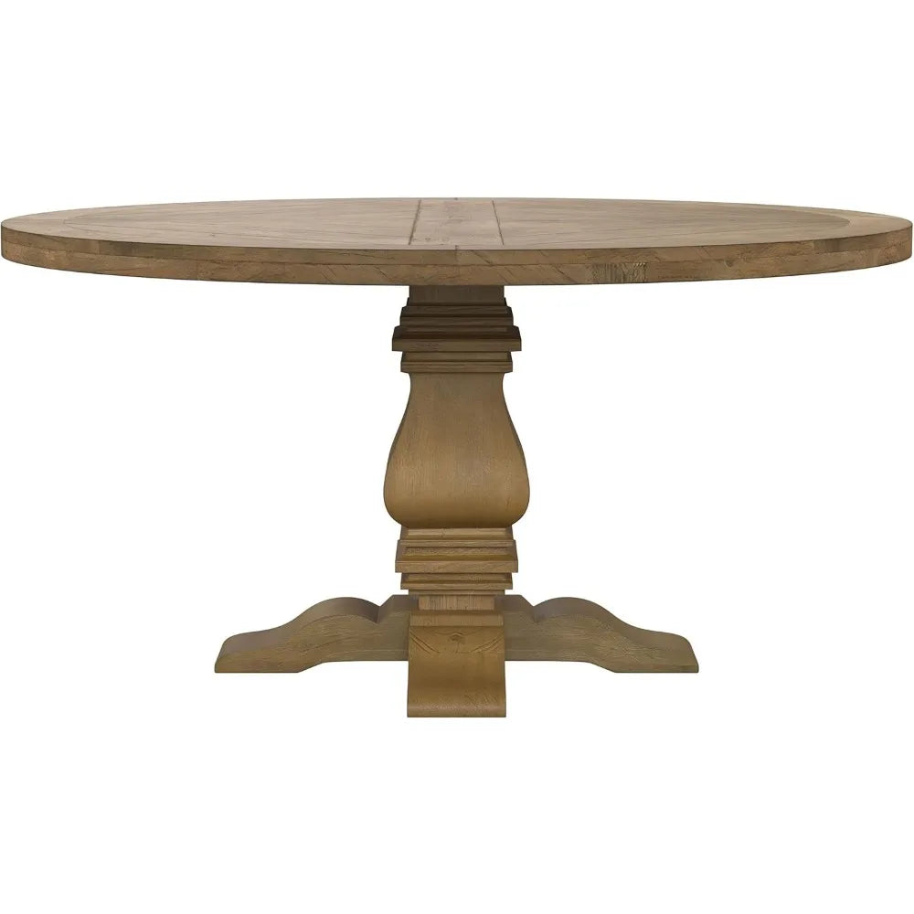 Hearthside Round Farmhouse Pedestal Dining Table – Pine Wood”