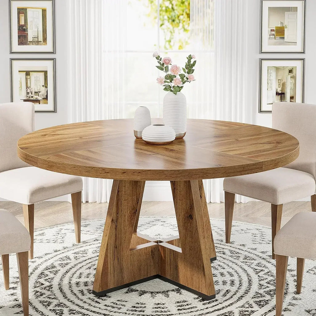 “Willow Creek Round Farmhouse Dining Table – Solid Wood”