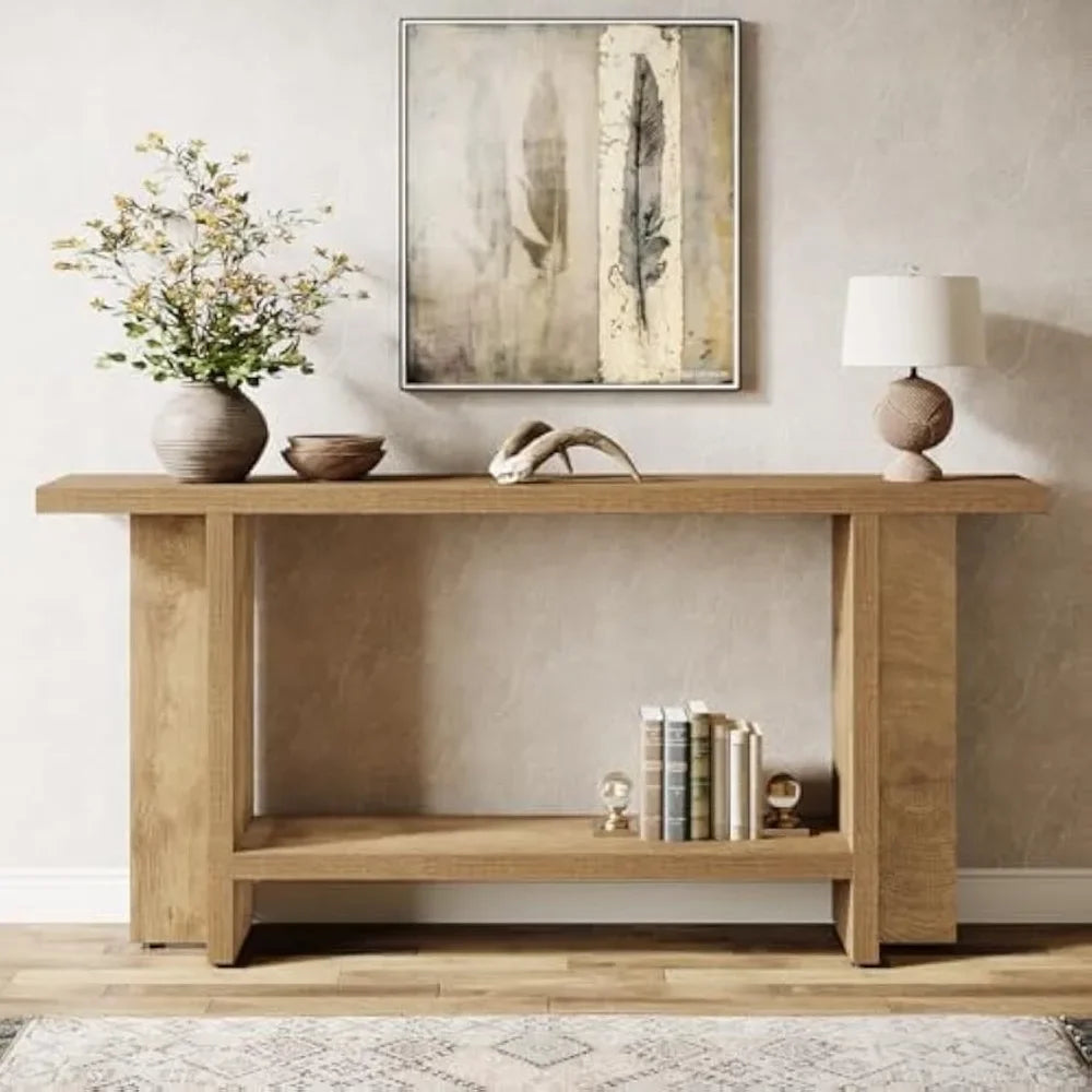 59” Farmhouse Entryway Console Table with 2-Tier Storage