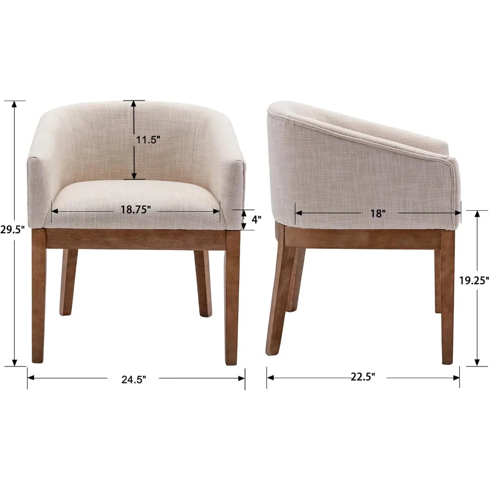 Set of 2 Mid-Century Modern Beige Linen Dining Chairs