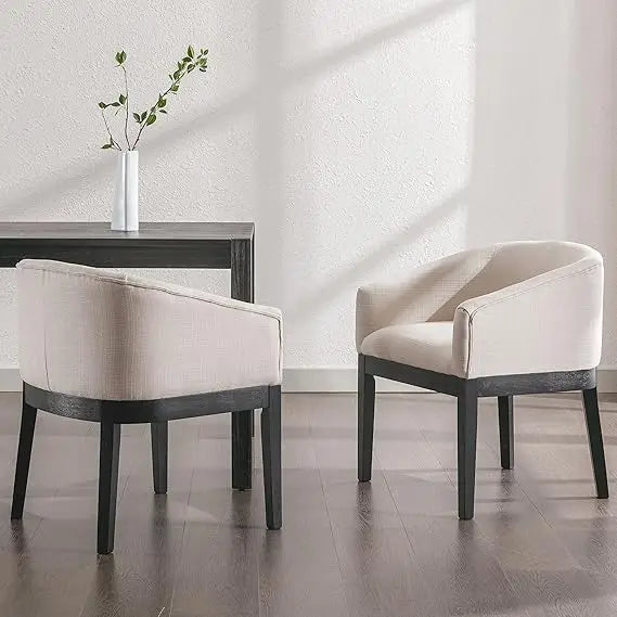 Set of 2 Mid-Century Modern Beige Linen Dining Chairs