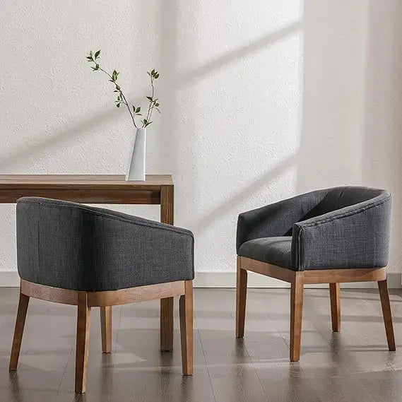 Set of 2 Mid-Century Modern Beige Linen Dining Chairs