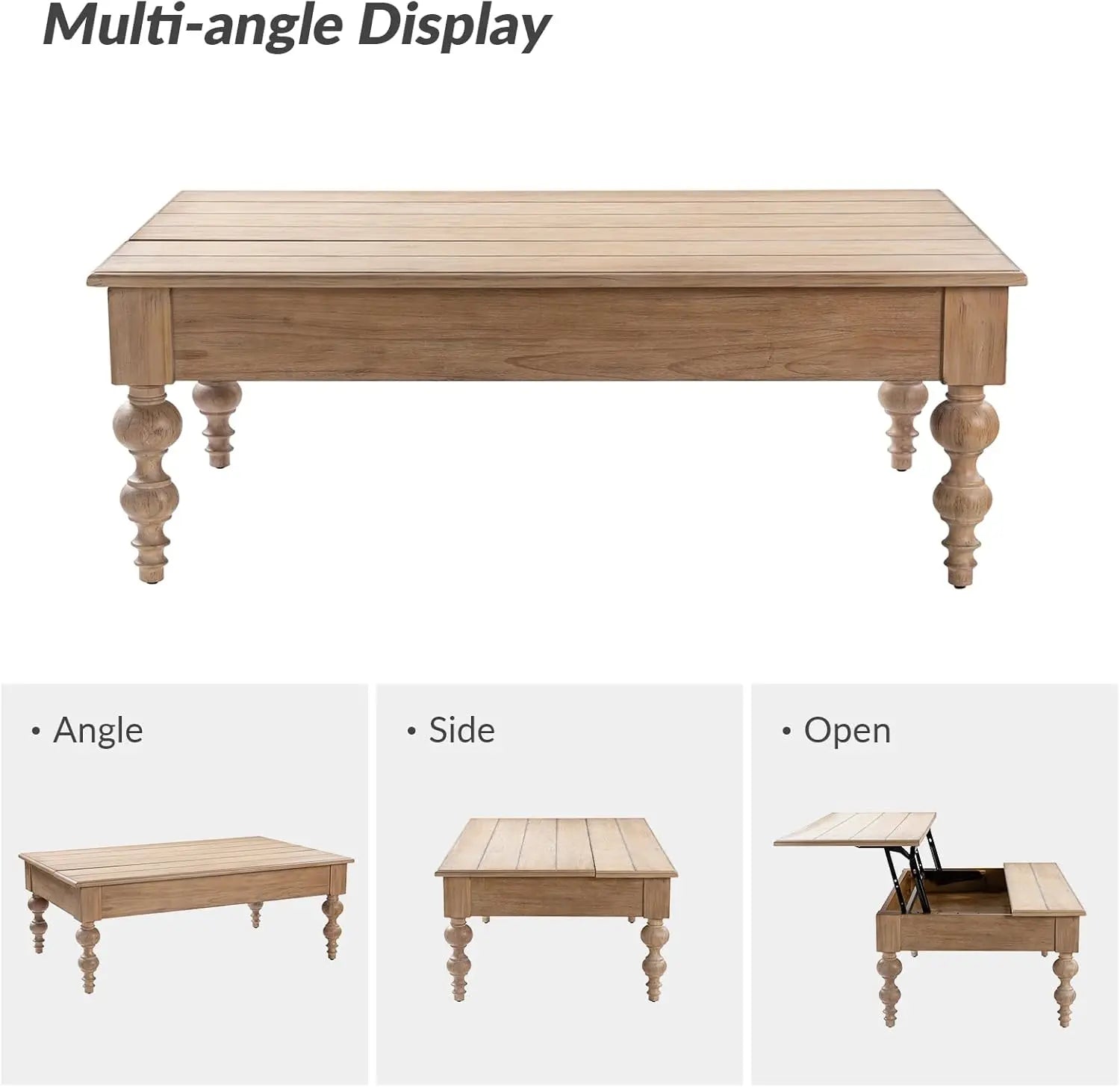 Convertible Lift-Top Coffee Table with Storage – Gourd-Shaped Wood Legs