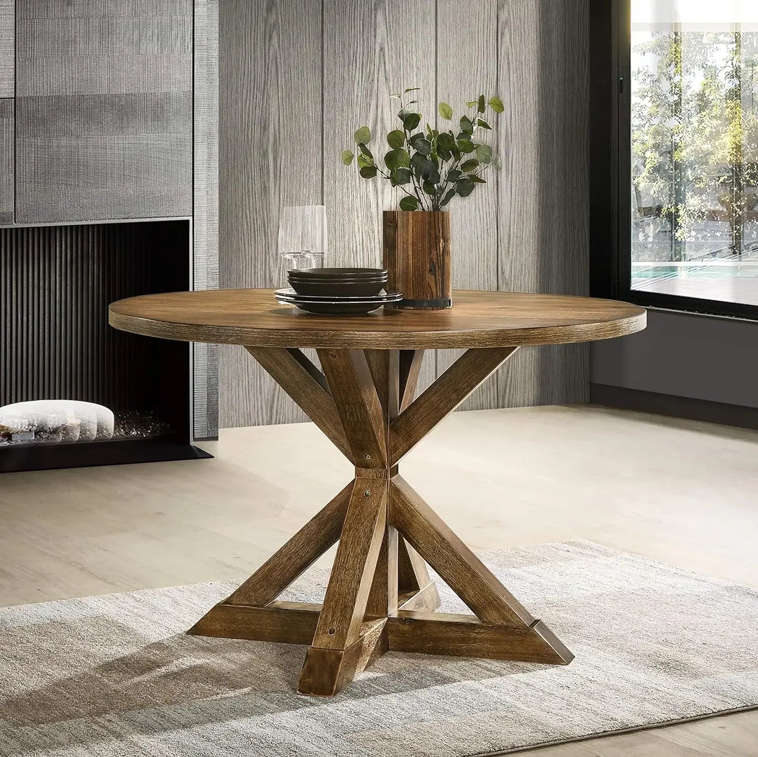 Farmhouse Round crossbar base dining set