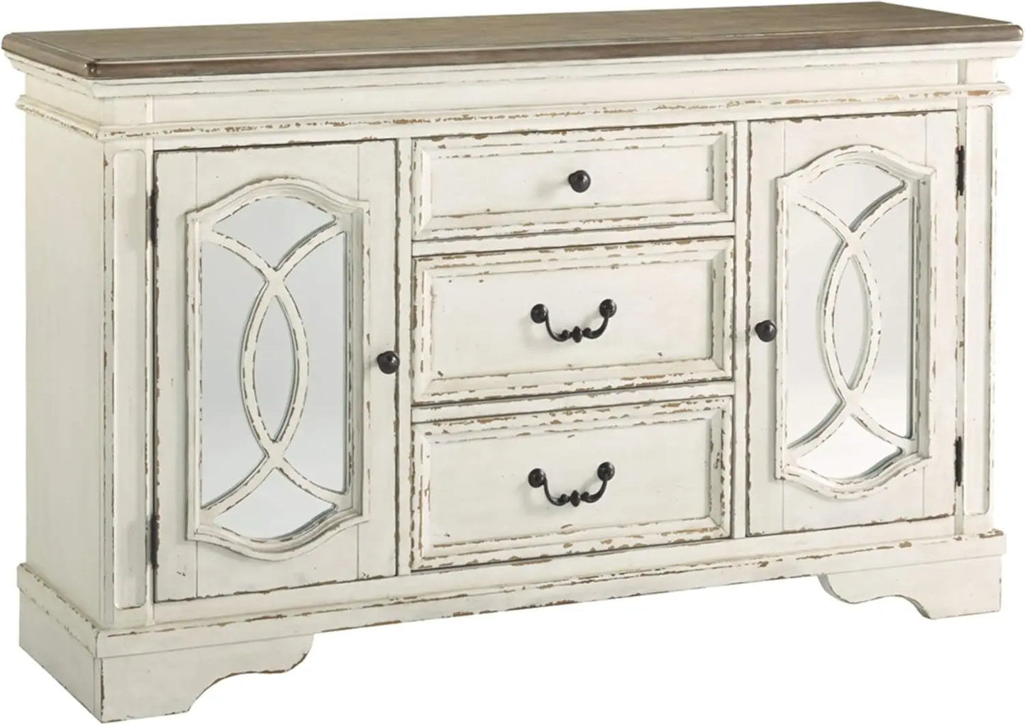 Realyn French Country Distressed Dining Buffet & Server – Chipped White Finish