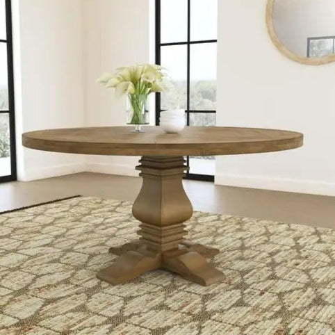 Hearthside Round Farmhouse Pedestal Dining Table – Pine Wood”