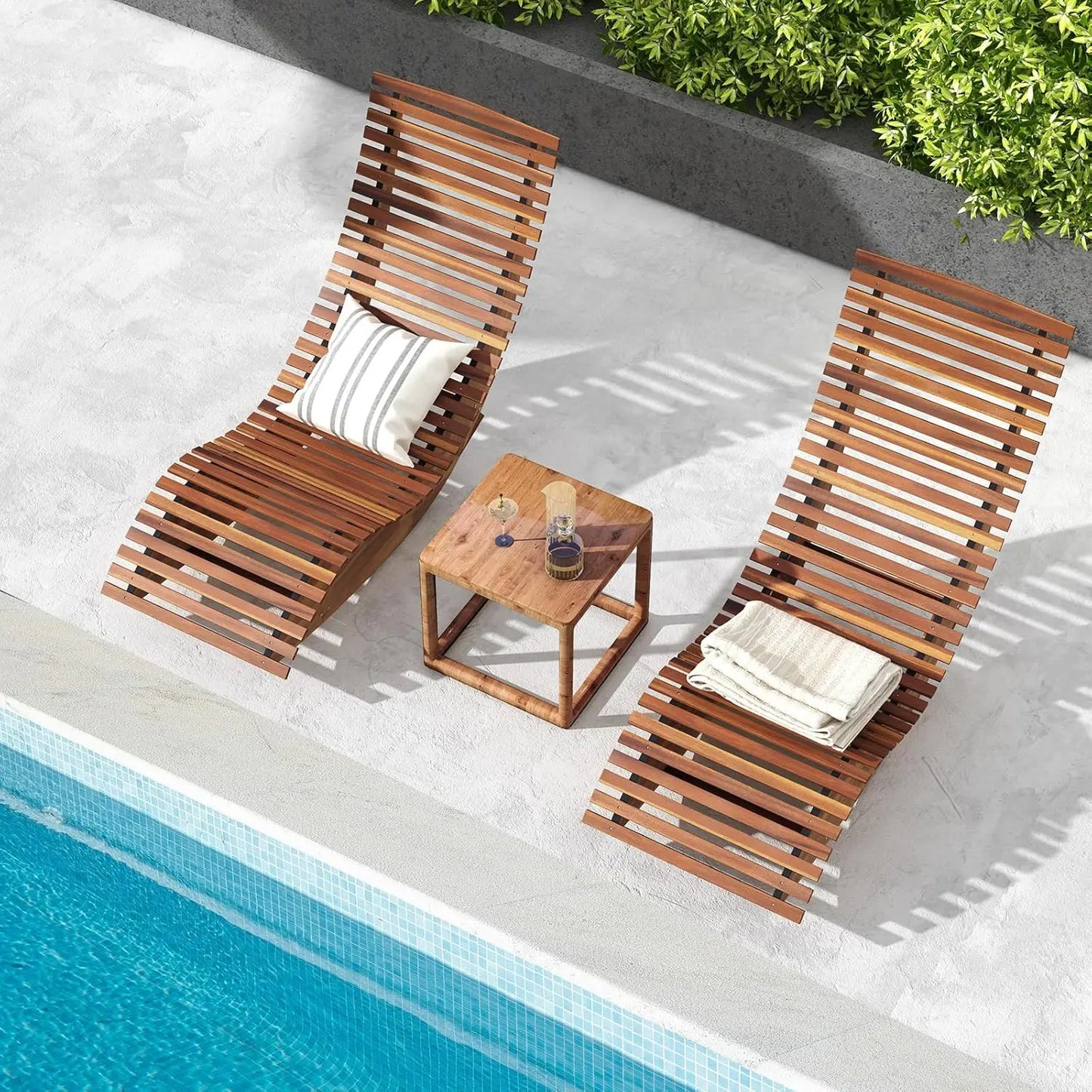 Set of 2 Acacia Wood Outdoor rocking chaise Loungers