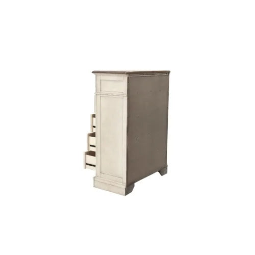 Realyn French Country Tall Chest of Drawers – Distressed Chipped White with Walnut Top
