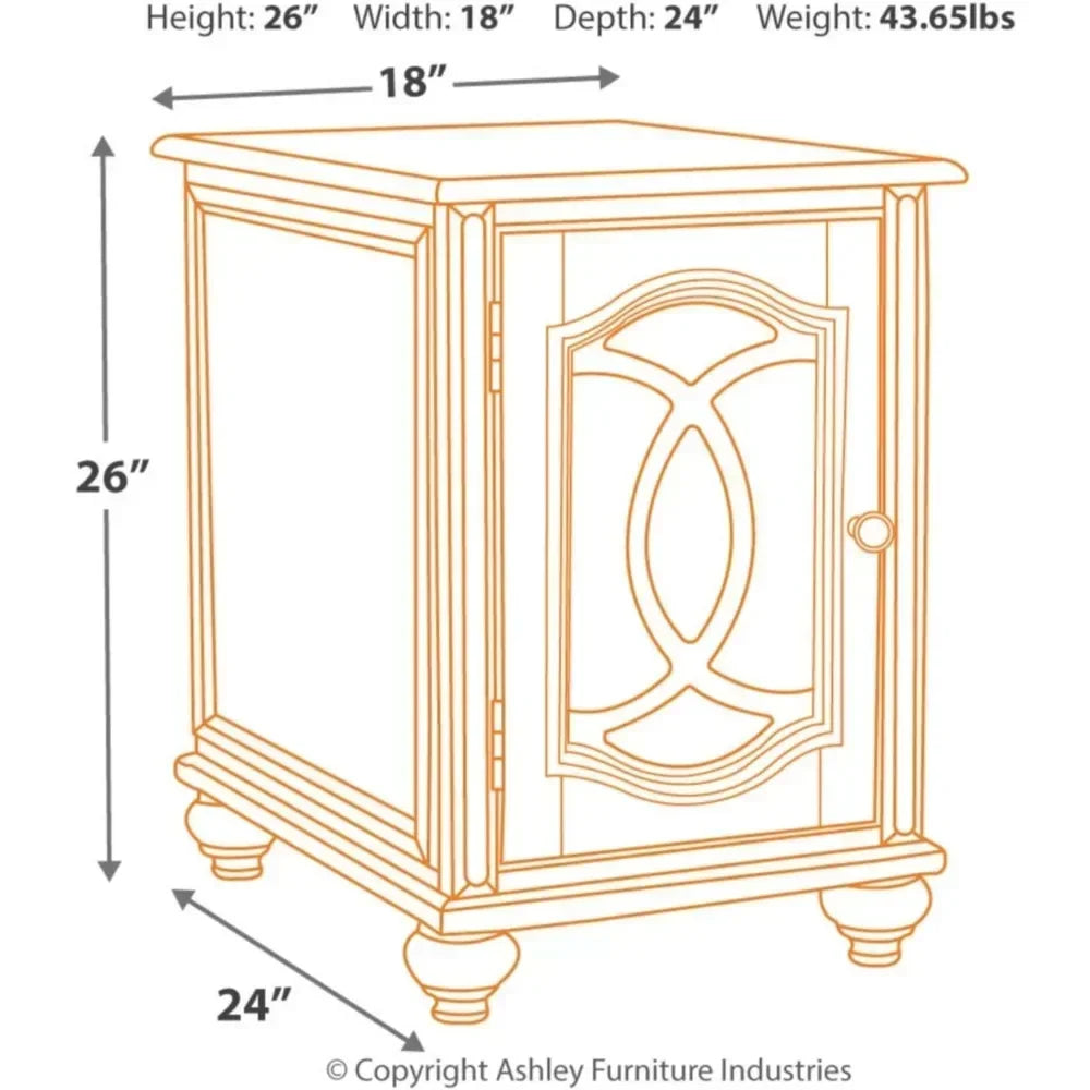 Realyn French Country Chairside End Table with Storage Cabinet – Distressed Chipped White & Wood Top
