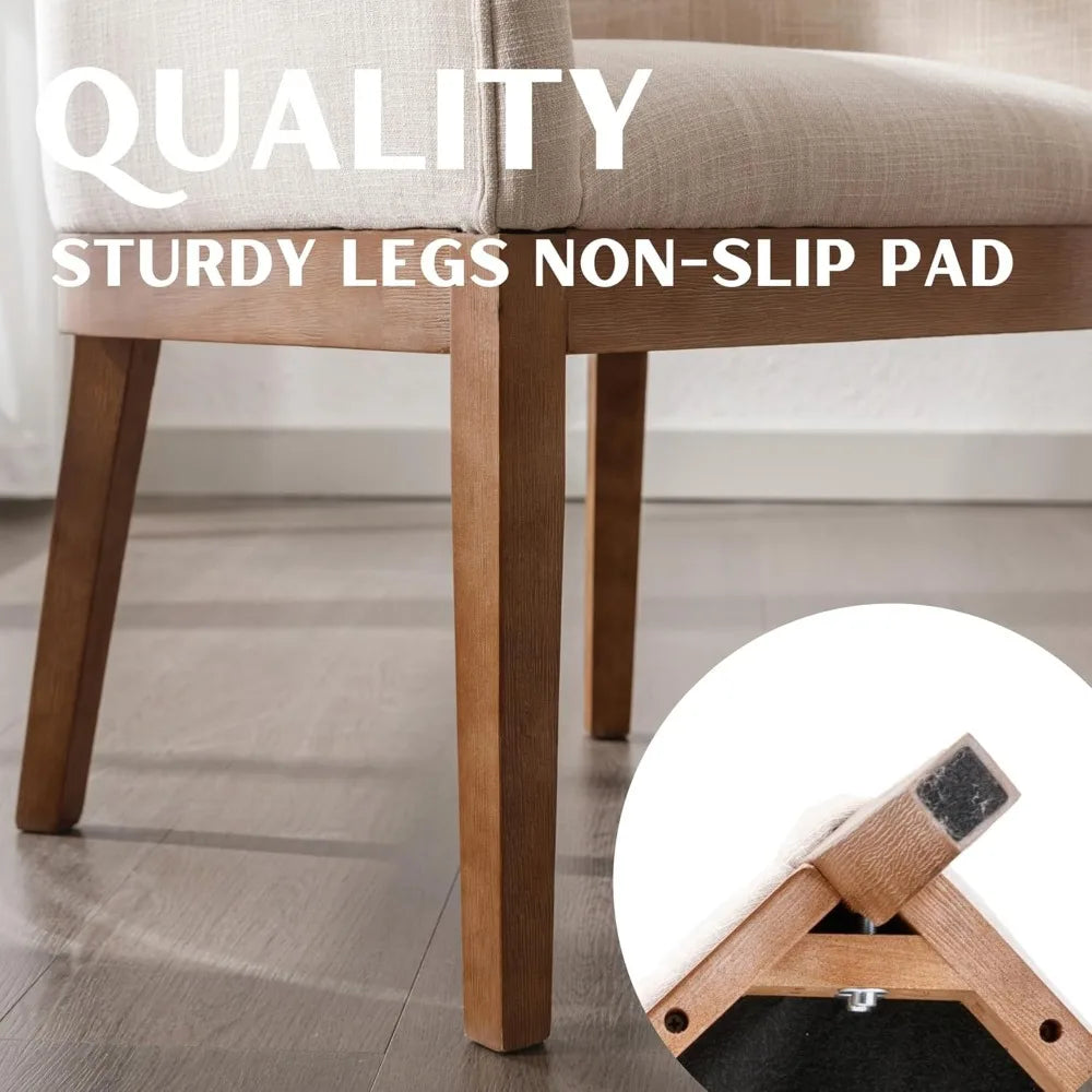 Set of 2 Mid-Century Modern Beige Linen Dining Chairs