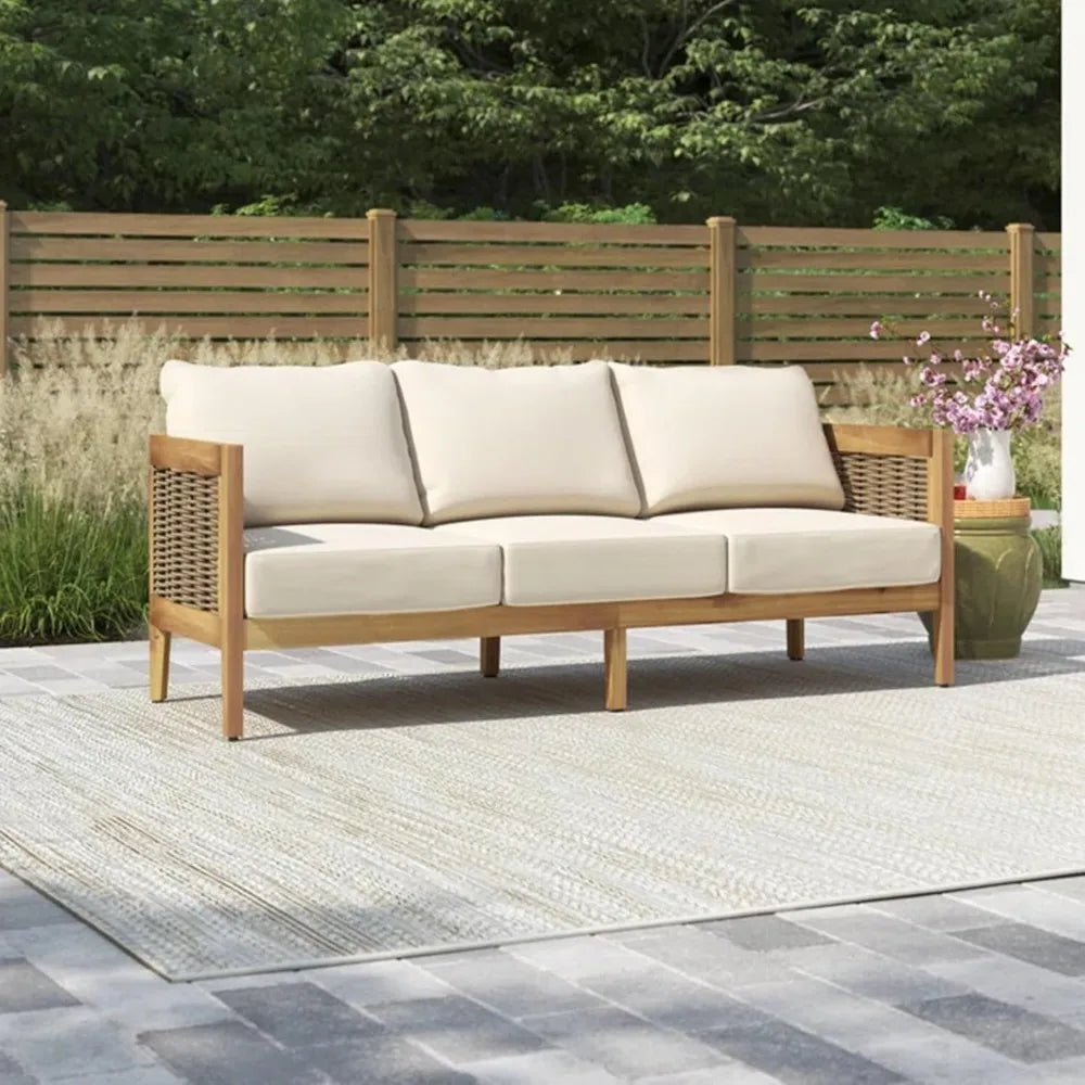 Outdoor Acacia Wood & Wicker Sofa