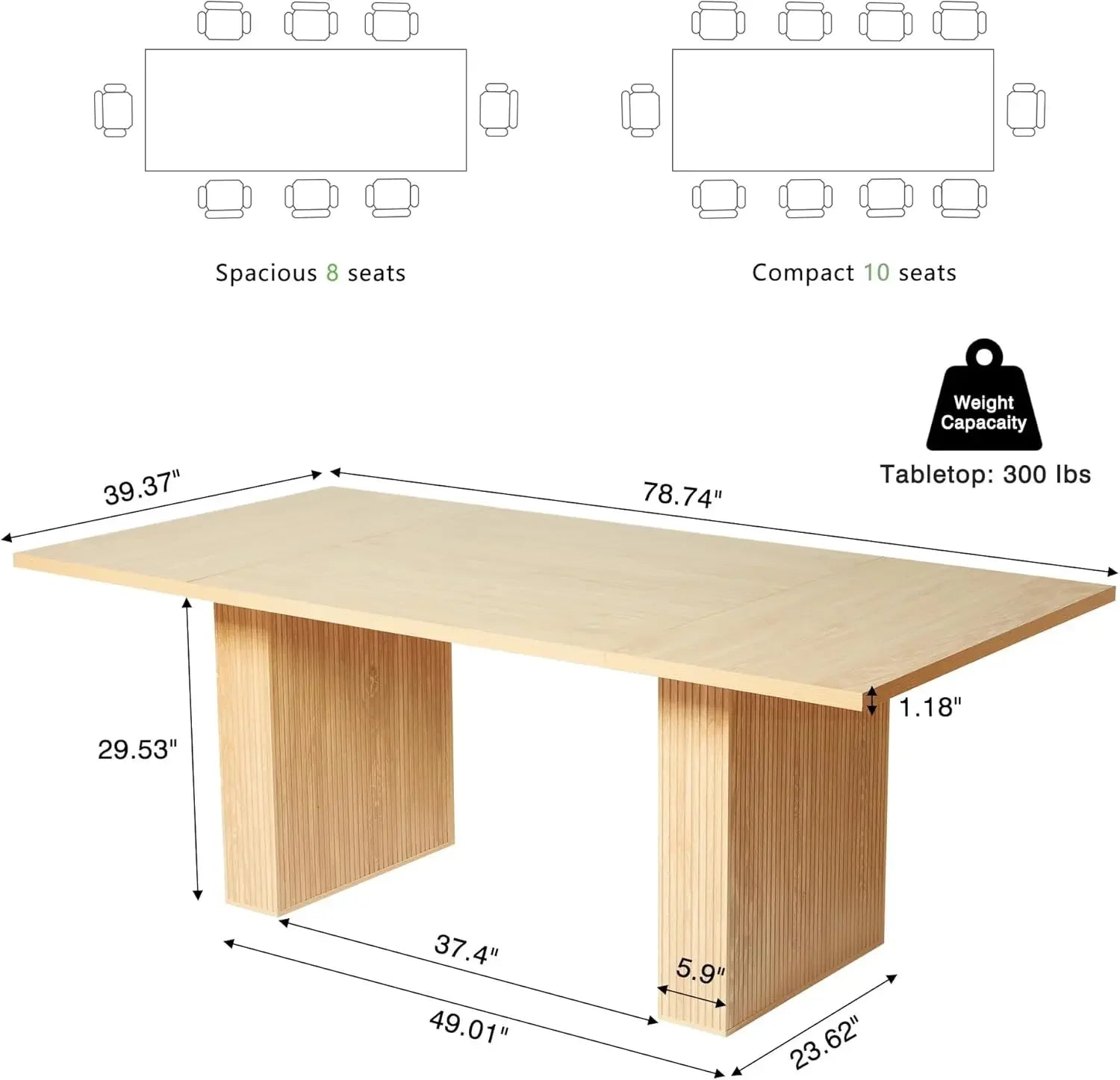 78 Inch Dining Table for 6 -10,Modern Farmhouse Rectangular Kitchen Table,Long Dining Room Tables with Wood Strip Base (Natural)