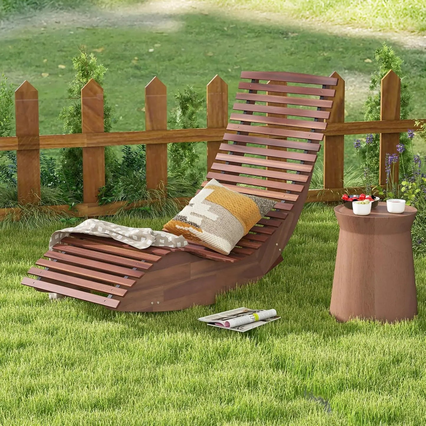 Set of 2 Acacia Wood Outdoor rocking chaise Loungers