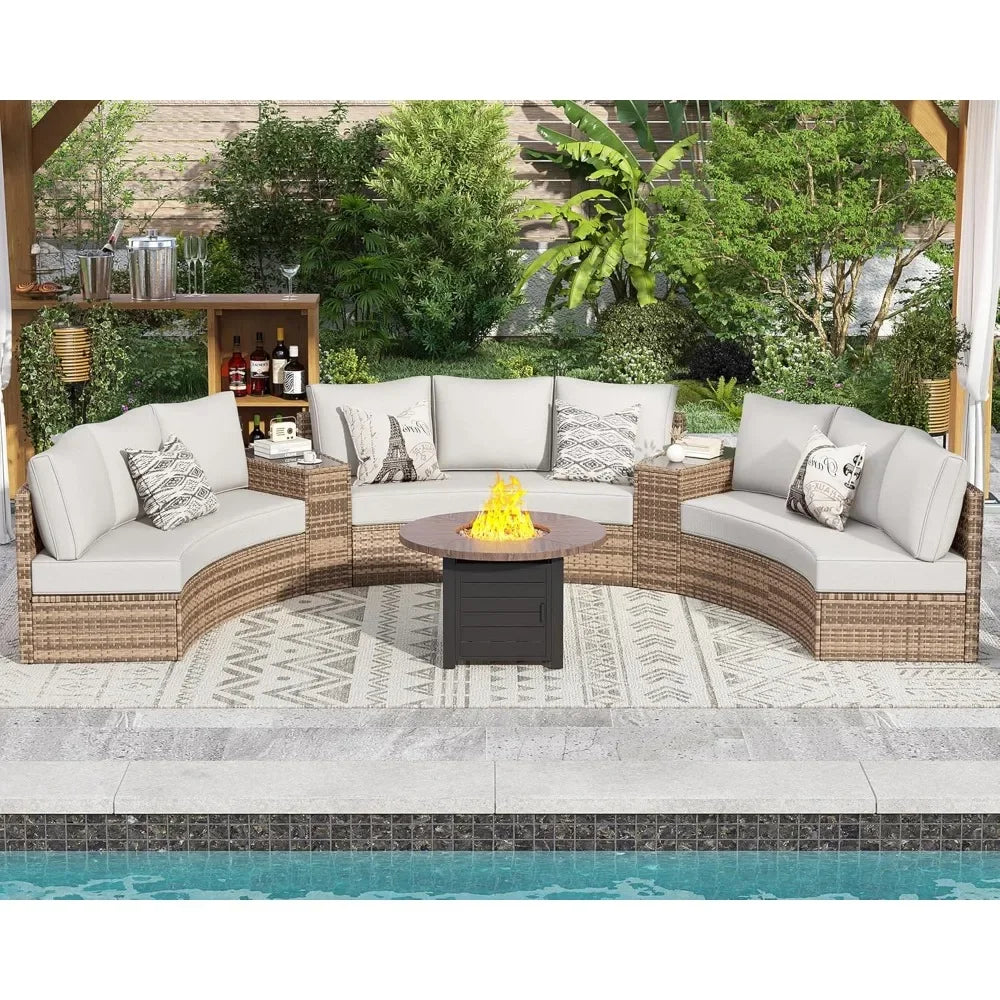 11 Piece Half-Moon Sectional Patio Furniture Set with Large Storage Wedge Table