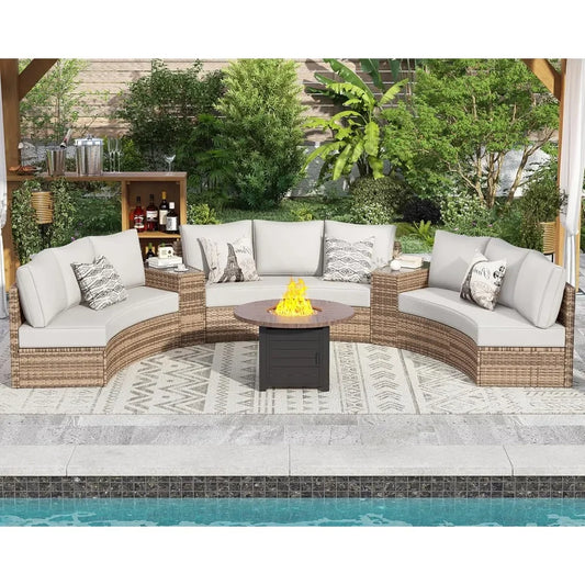 11 Piece Half-Moon Sectional Patio Furniture Set with Large Storage Wedge Table