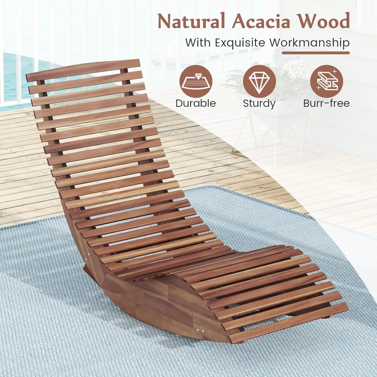 Set of 2 Acacia Wood Outdoor rocking chaise Loungers