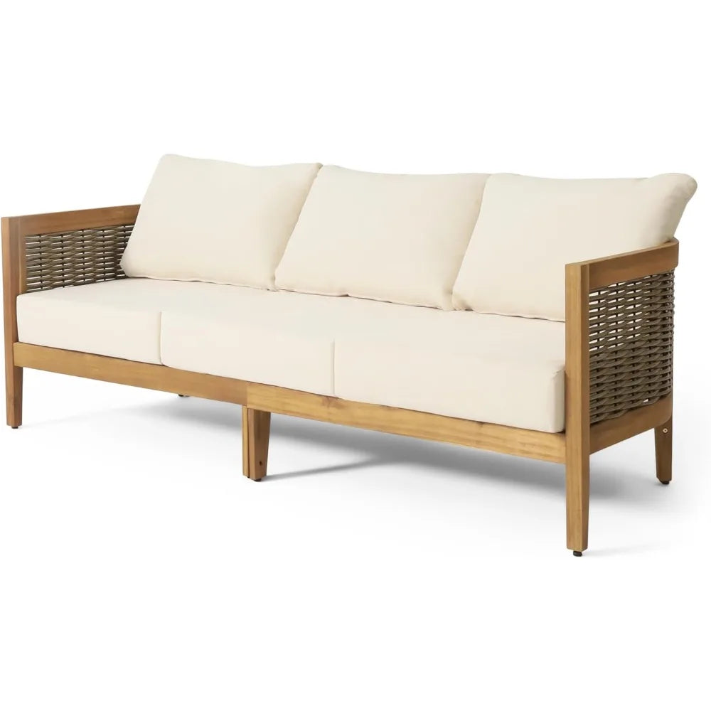 Outdoor Acacia Wood & Wicker Sofa