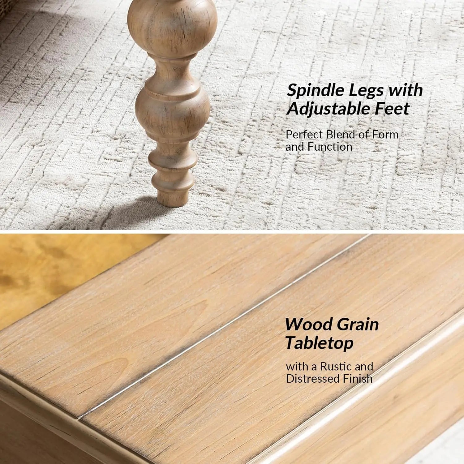 Convertible Lift-Top Coffee Table with Storage – Gourd-Shaped Wood Legs