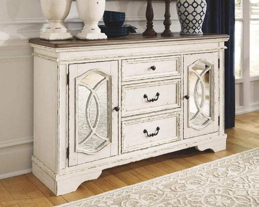 Realyn French Country Distressed Dining Buffet & Server – Chipped White Finish