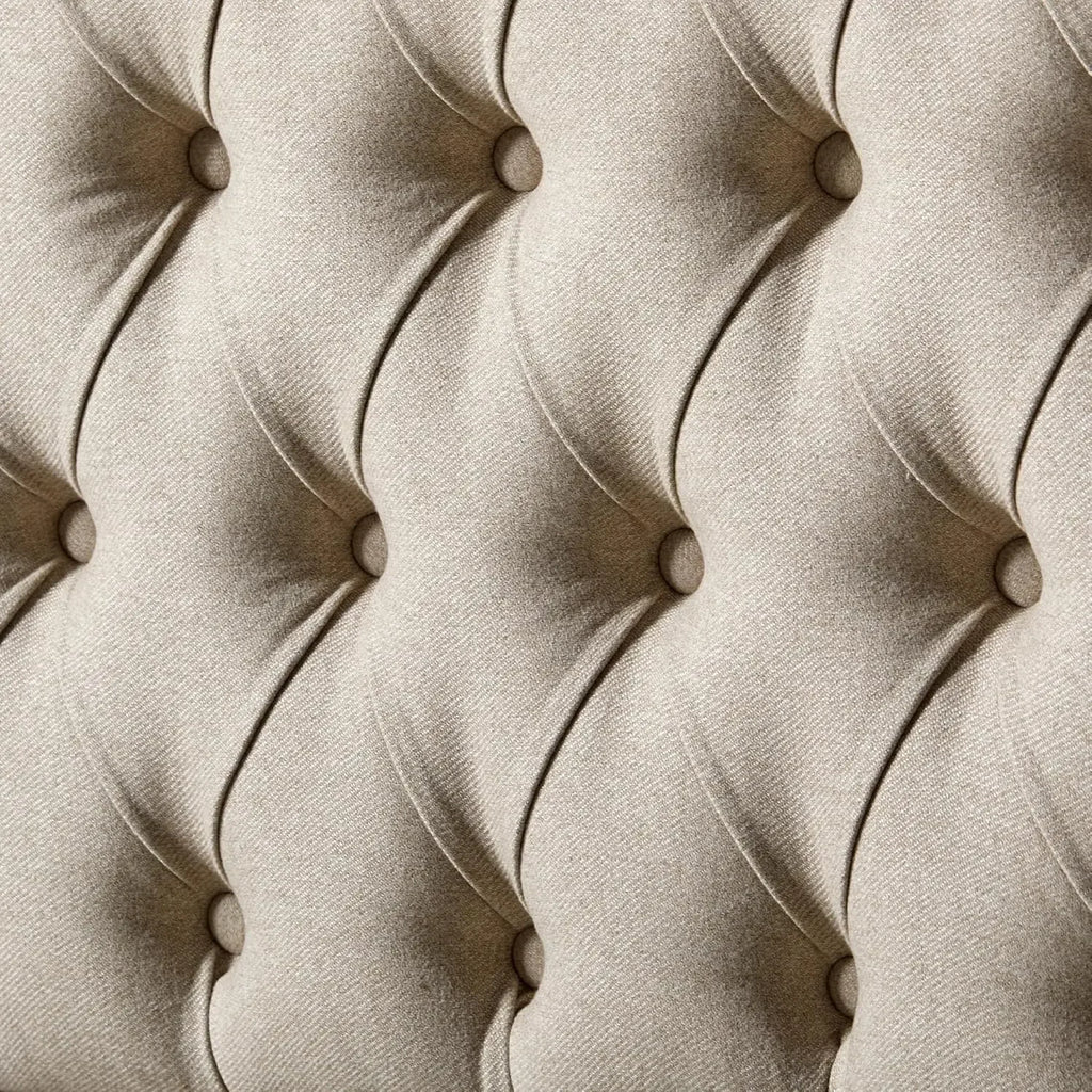 Transitional King Bed Frame – Upholstered Tufted Headboard & Elegant Wood Details”