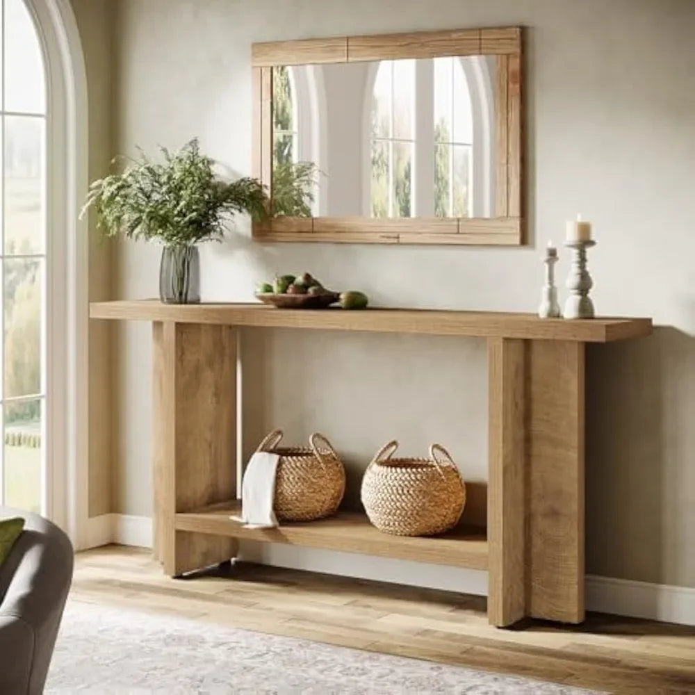 59” Farmhouse Entryway Console Table with 2-Tier Storage