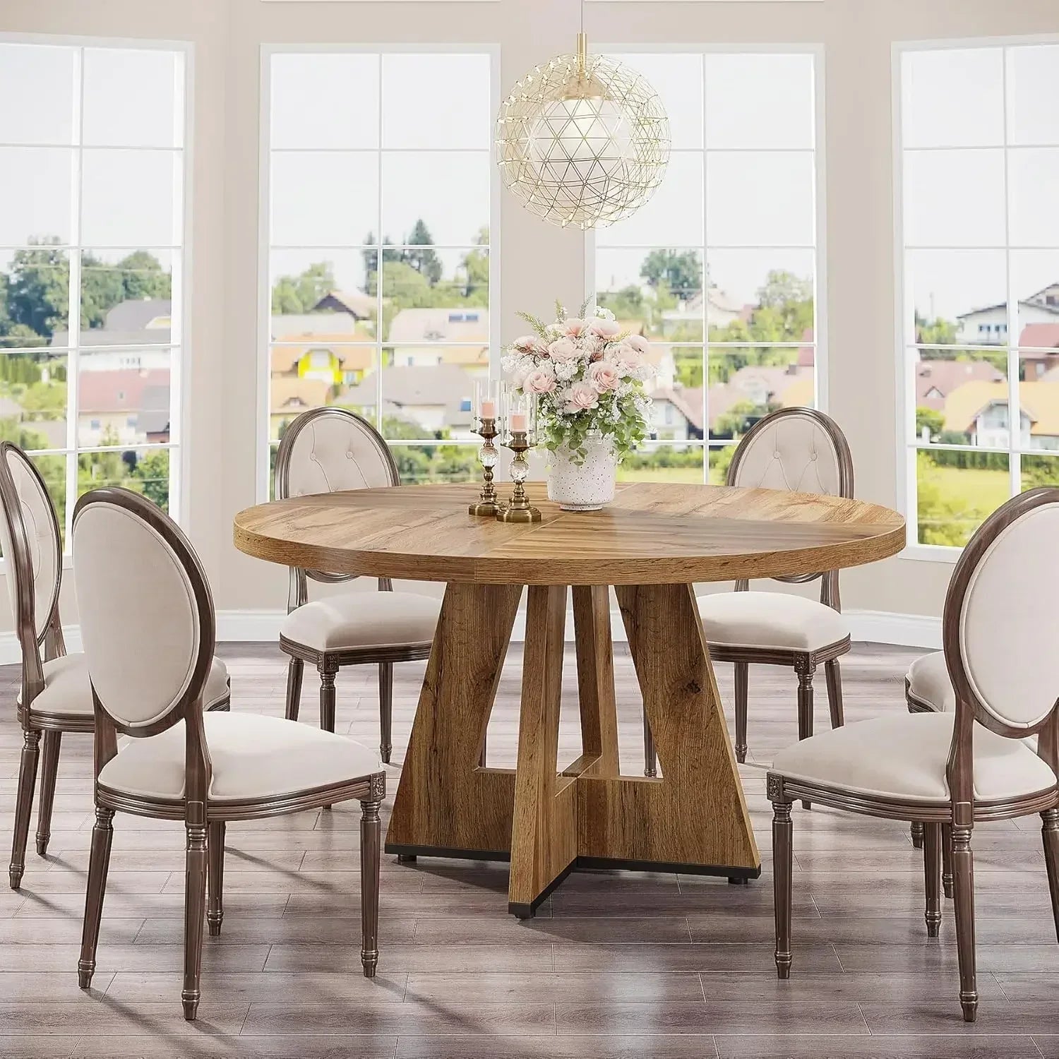“Willow Creek Round Farmhouse Dining Table – Solid Wood”