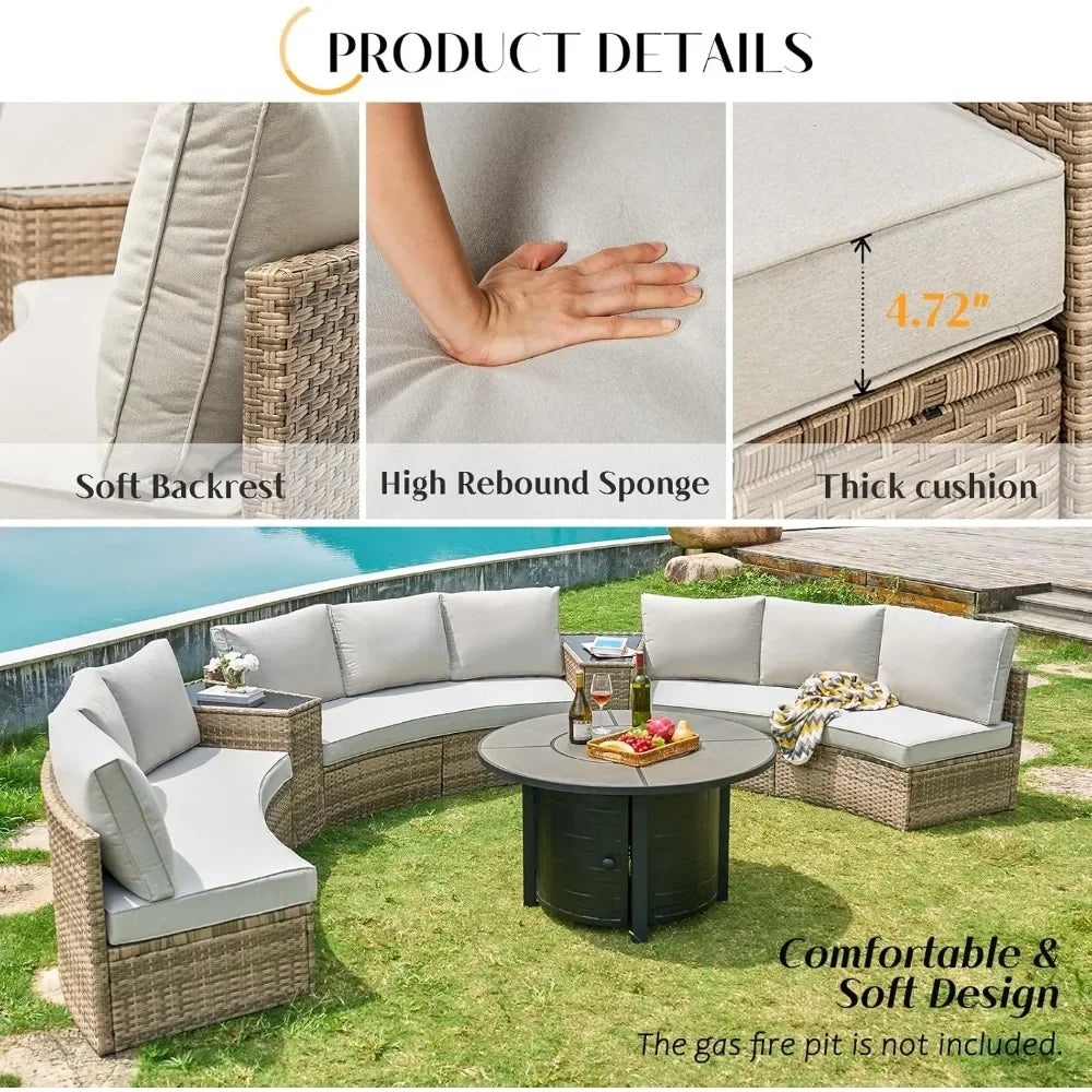 11 Piece Half-Moon Sectional Patio Furniture Set with Large Storage Wedge Table