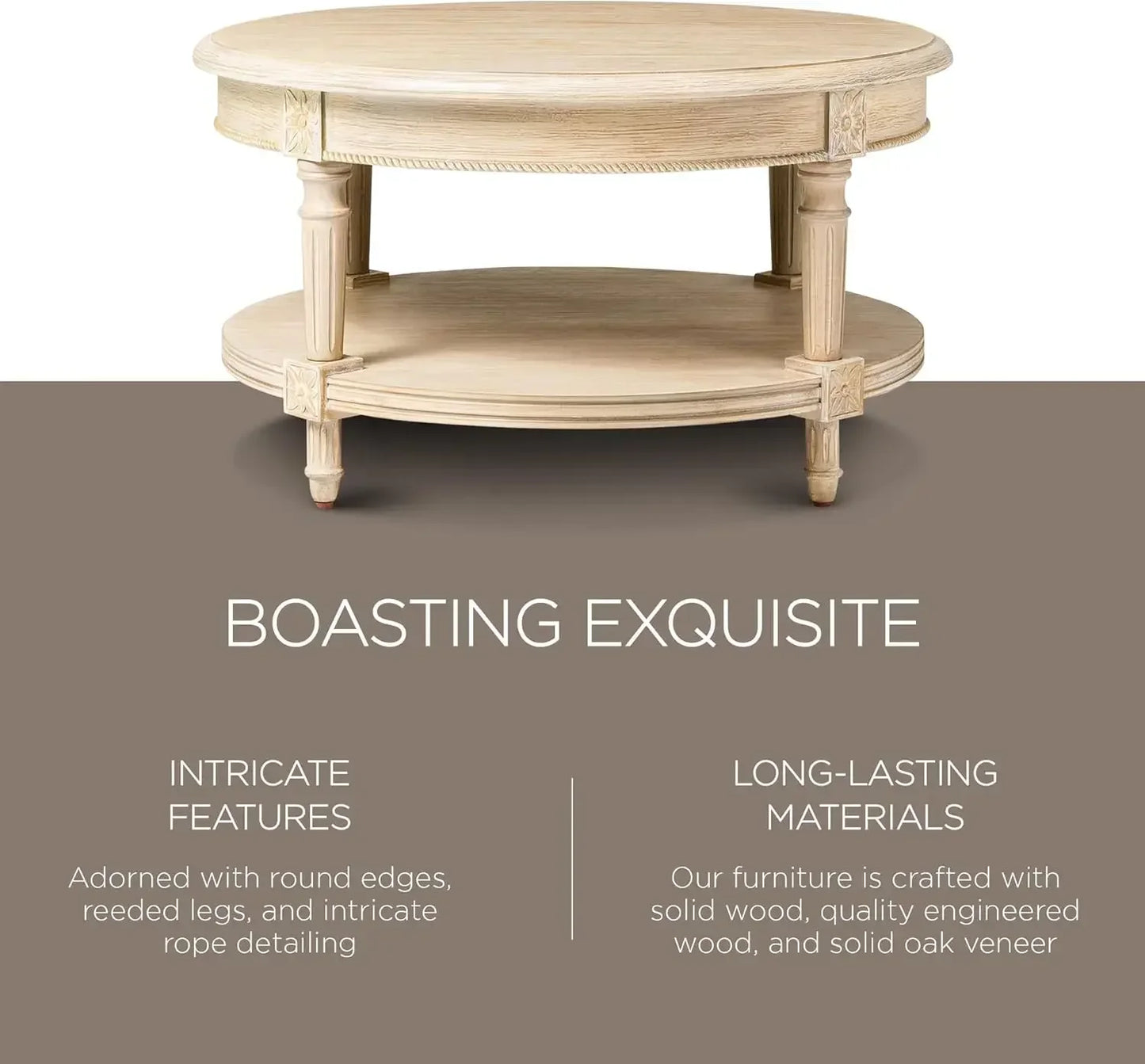 Pullman Large Curved 2-Tier Round Coffee Table – Classic Wooden Design with Shelf Storage