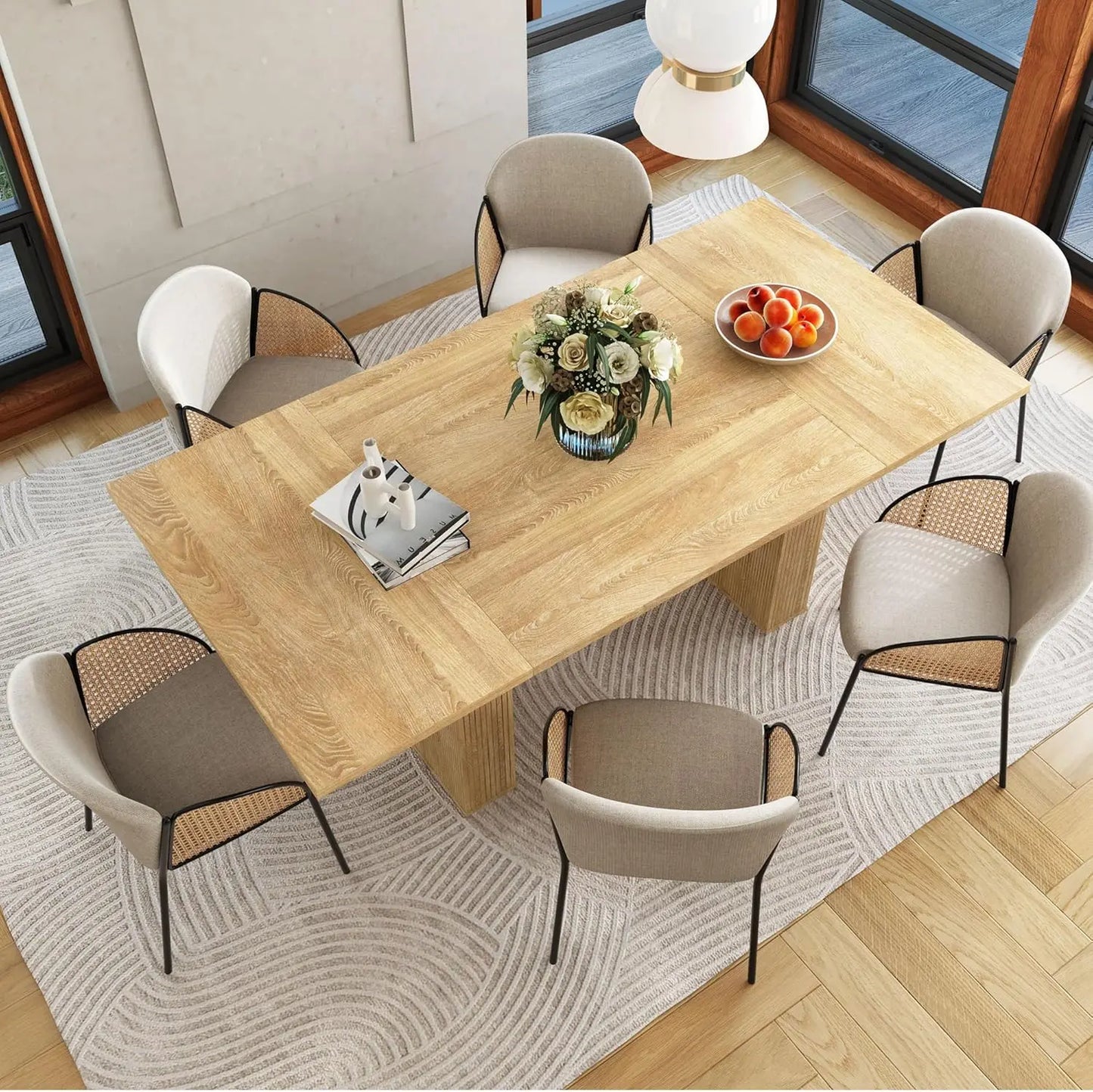 78 Inch Dining Table for 6 -10,Modern Farmhouse Rectangular Kitchen Table,Long Dining Room Tables with Wood Strip Base (Natural)