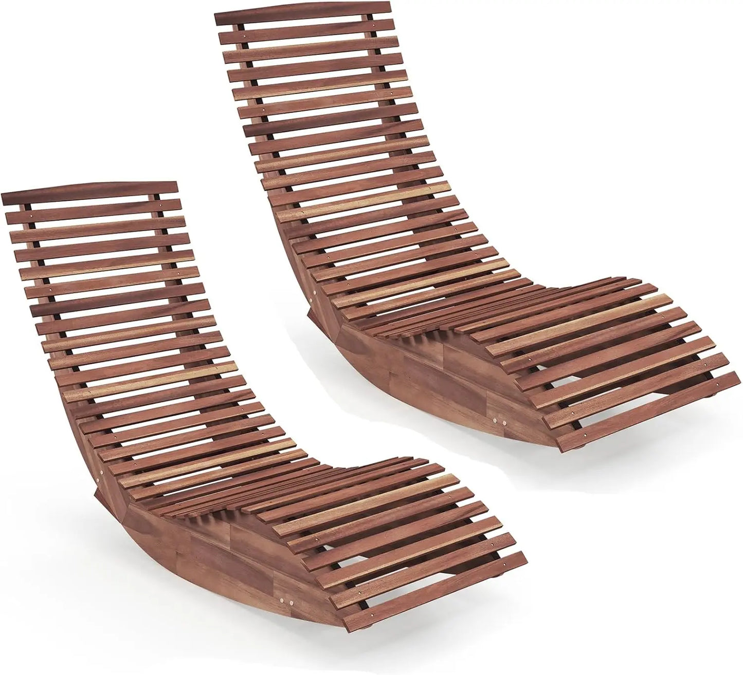Set of 2 Acacia Wood Outdoor rocking chaise Loungers