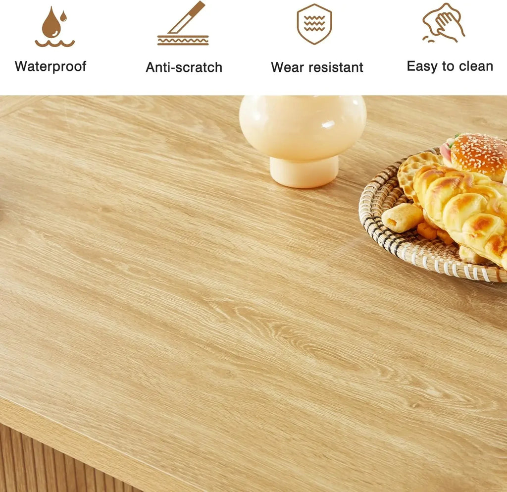 78 Inch Dining Table for 6 -10,Modern Farmhouse Rectangular Kitchen Table,Long Dining Room Tables with Wood Strip Base (Natural)