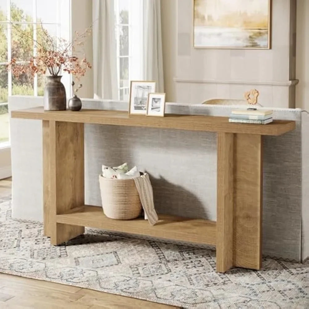 59” Farmhouse Entryway Console Table with 2-Tier Storage