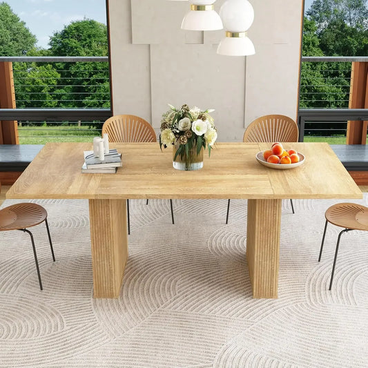 78 Inch Dining Table for 6 -10,Modern Farmhouse Rectangular Kitchen Table,Long Dining Room Tables with Wood Strip Base (Natural)