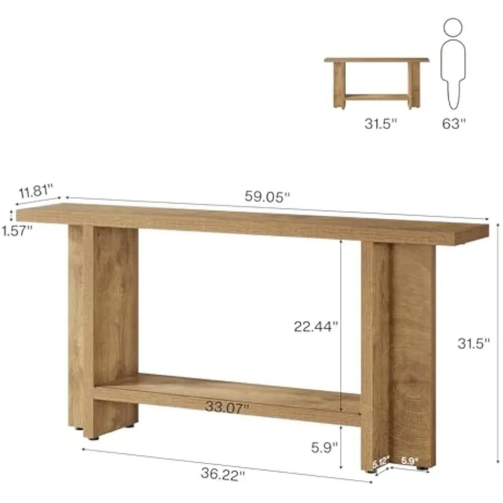 59” Farmhouse Entryway Console Table with 2-Tier Storage