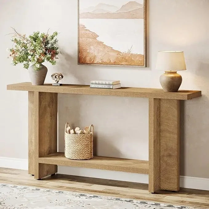 59” Farmhouse Entryway Console Table with 2-Tier Storage