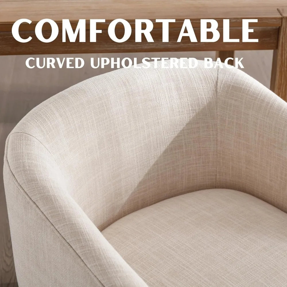 Set of 2 Mid-Century Modern Beige Linen Dining Chairs