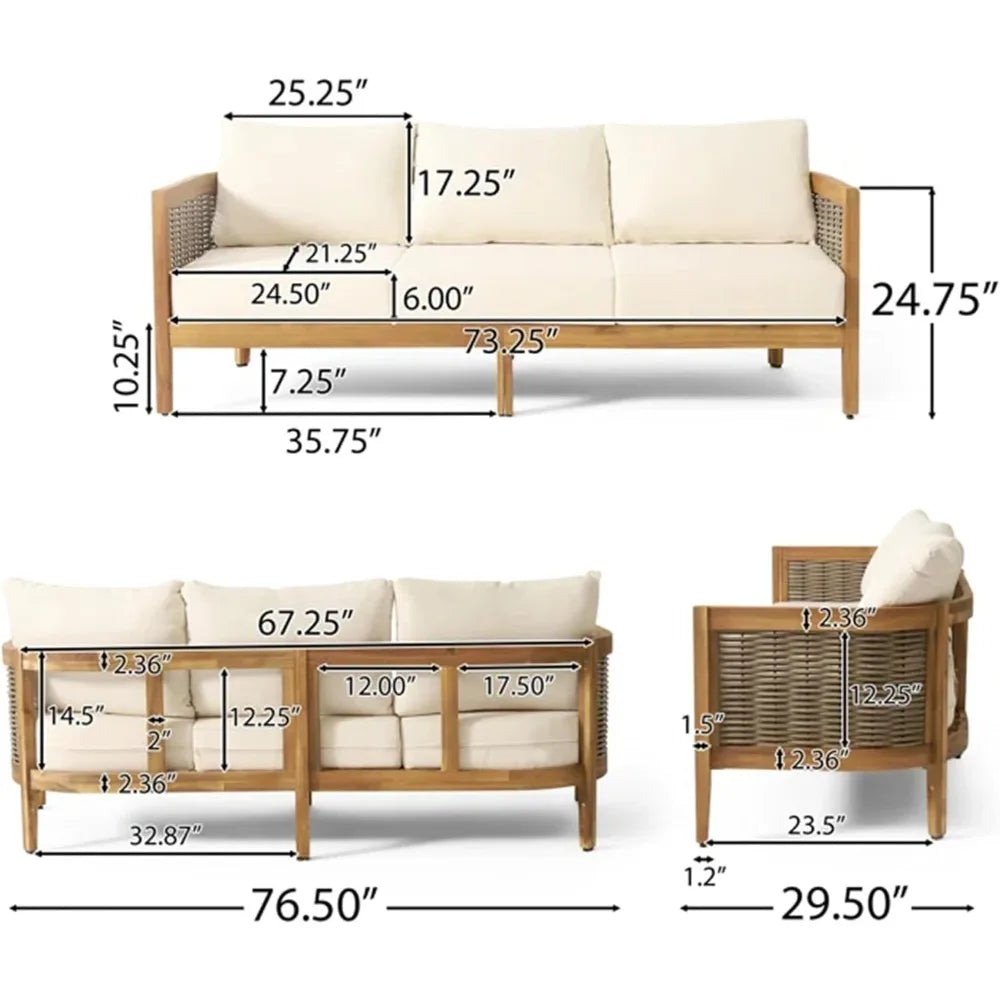 Outdoor Acacia Wood & Wicker Sofa